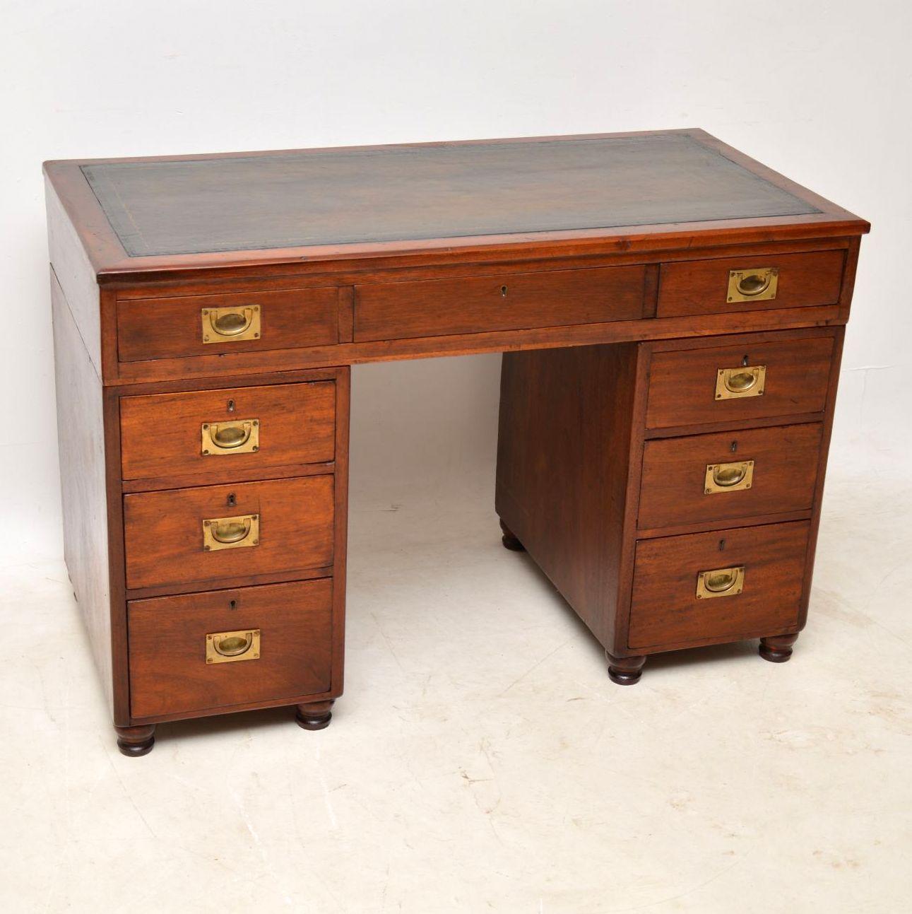 Antique Mahogany and Leather Military Campaign Desk 4