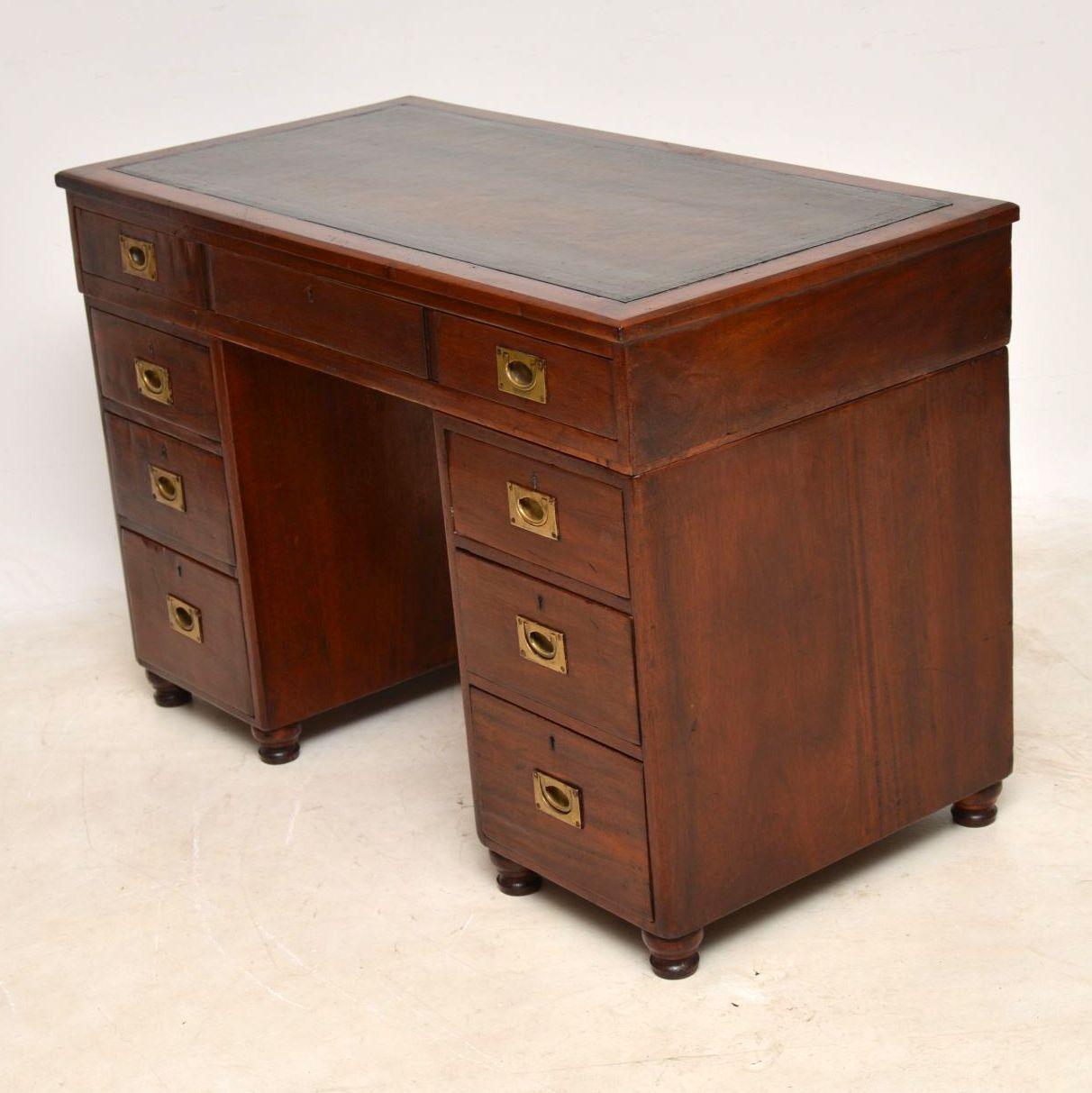 English Antique Mahogany and Leather Military Campaign Desk