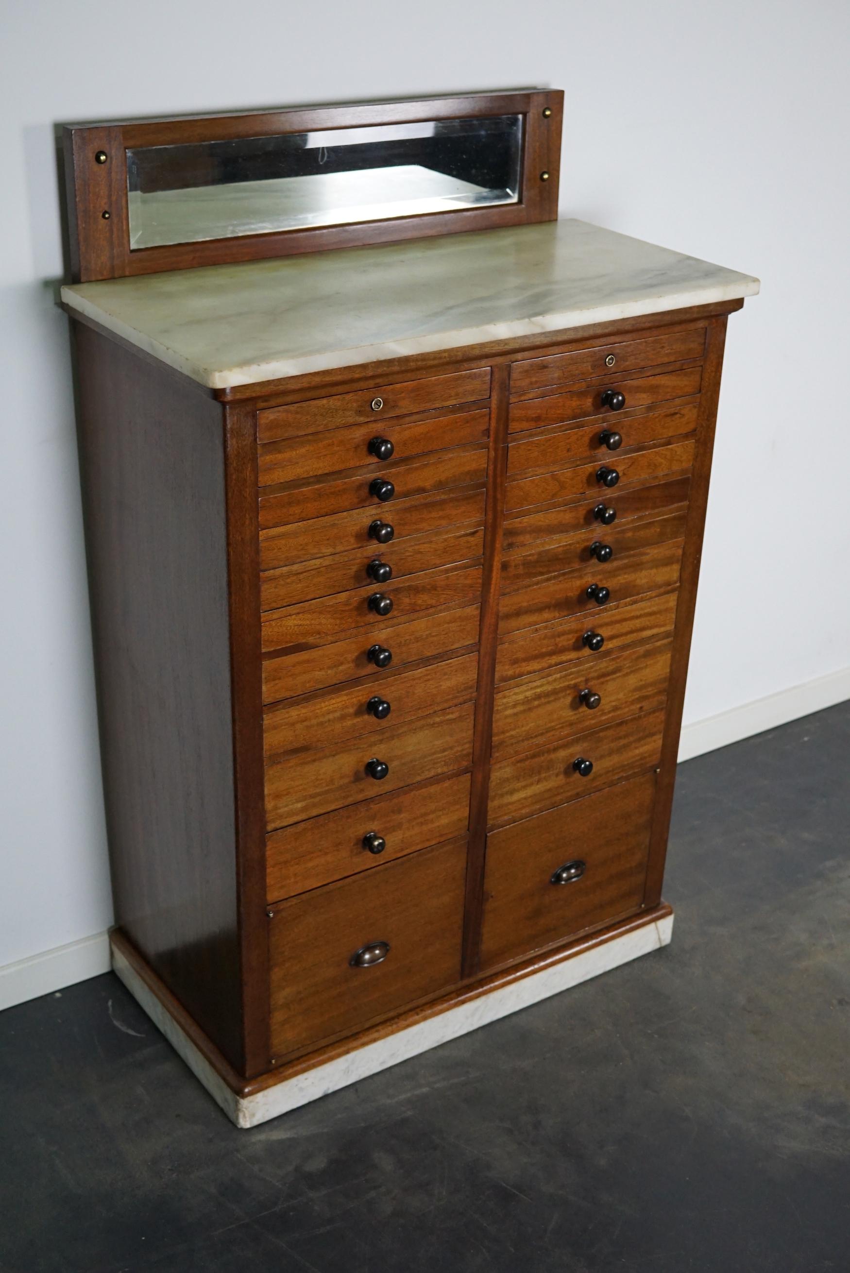 Antique Mahogany and Marble Dental / Dentist Cabinet, Amsterdam ca 1920 In Good Condition For Sale In Nijmegen, NL