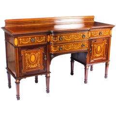 Antique Mahogany and Marquetry Inlaid Bowfront Sideboard, 19th Century