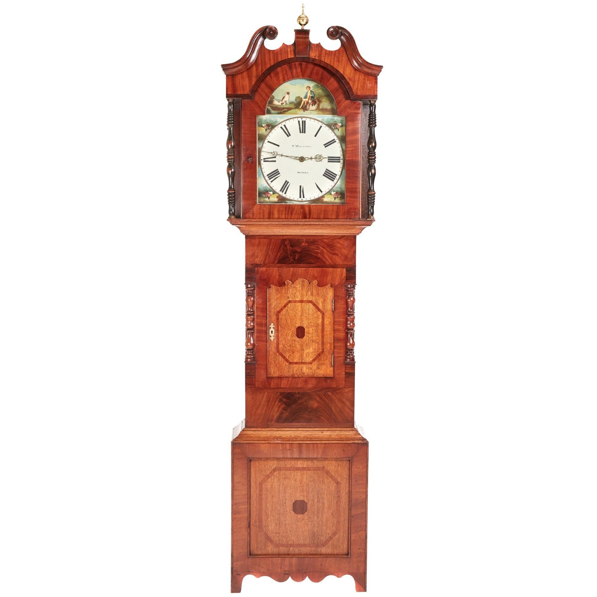 Antique Mahogany and Oak Grandfather Clock by WM Hargravers