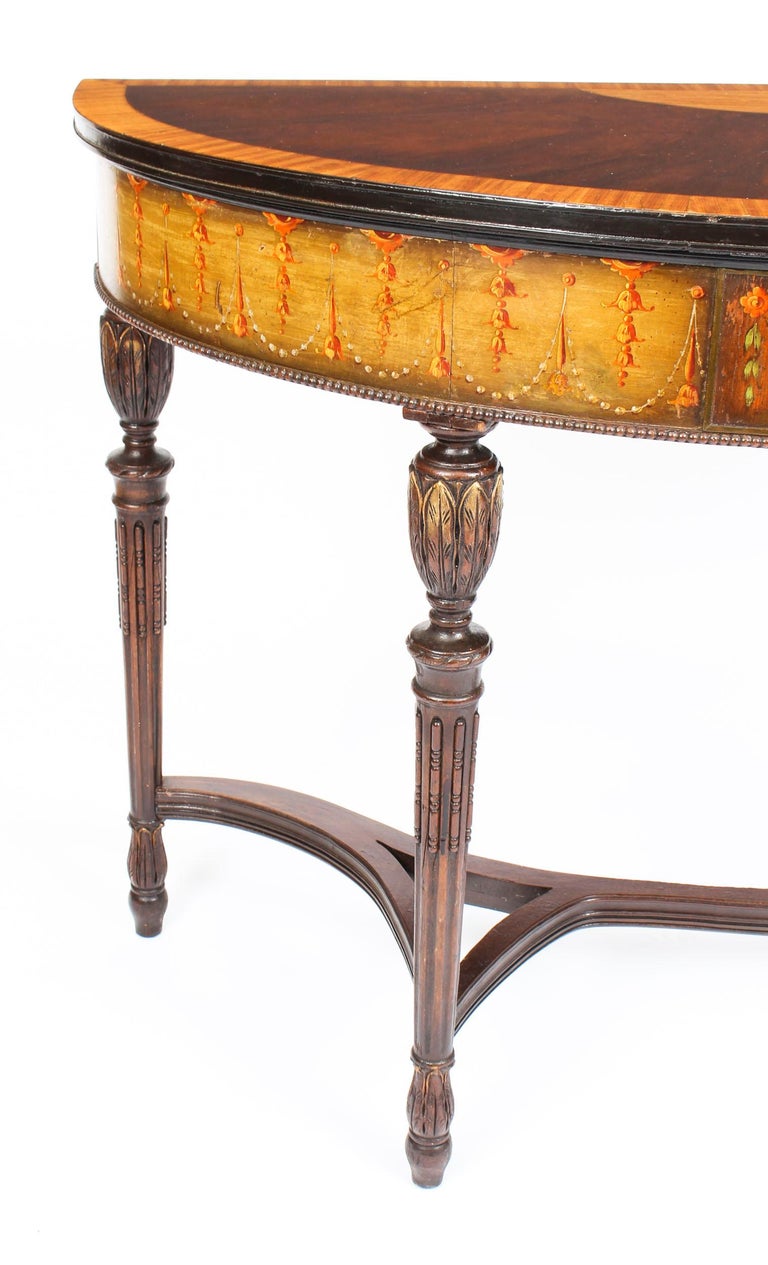 Antique Mahogany and Satinwood HandPainted Adam Revival Console Table