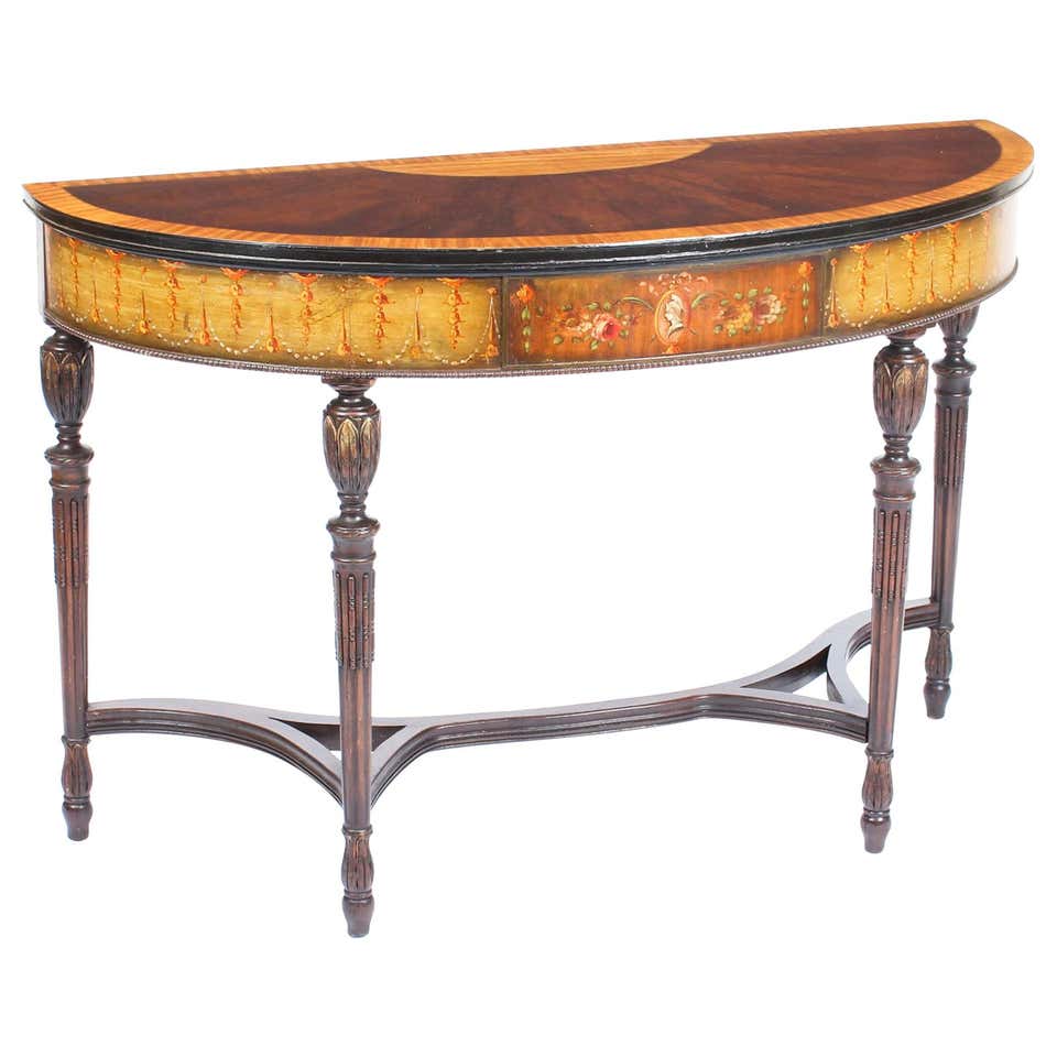 Antique Mahogany and Satinwood Hand-Painted Adam Revival Console Table ...