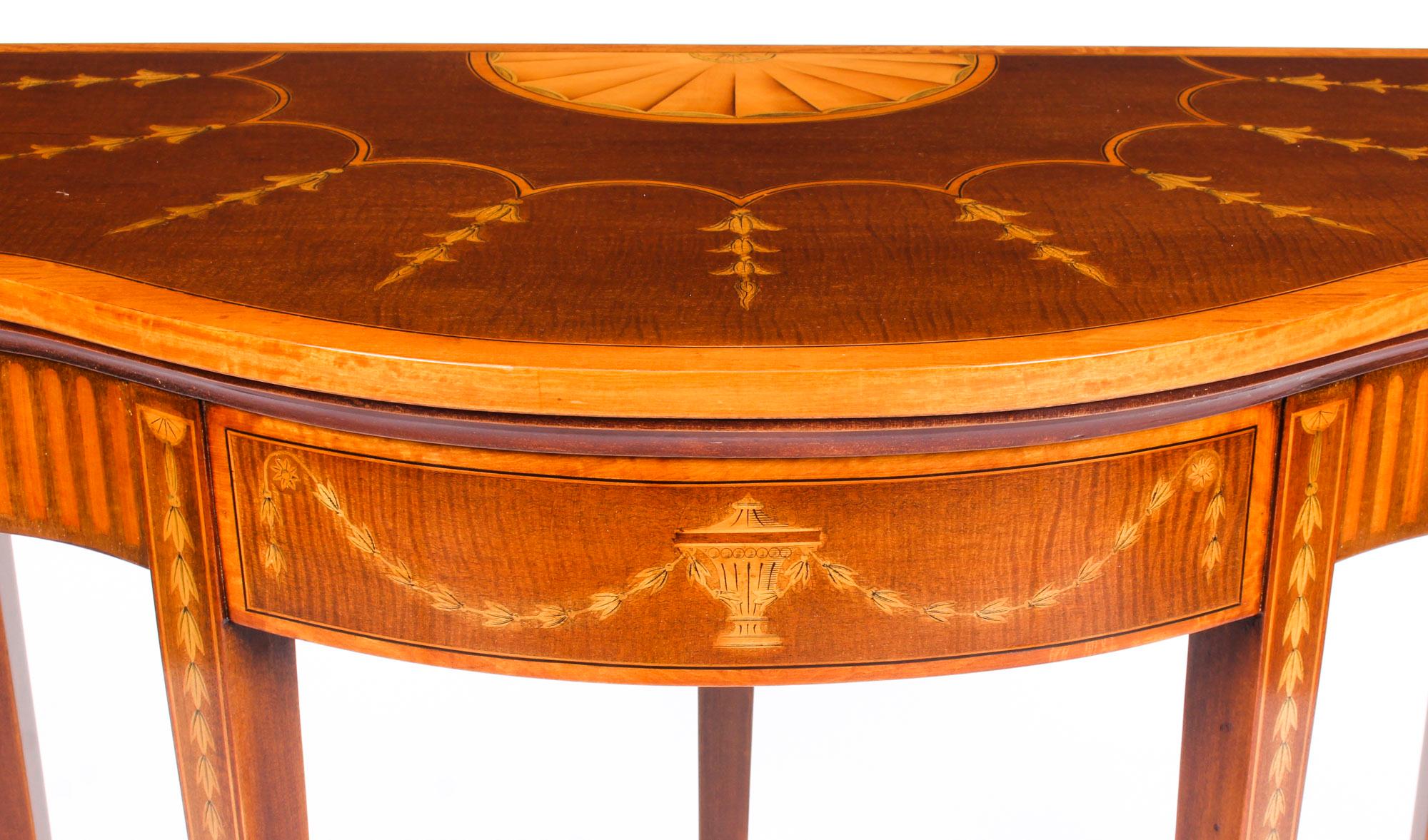 Marquetry Antique Inlaid Serpentine Card Console Table 19th Century