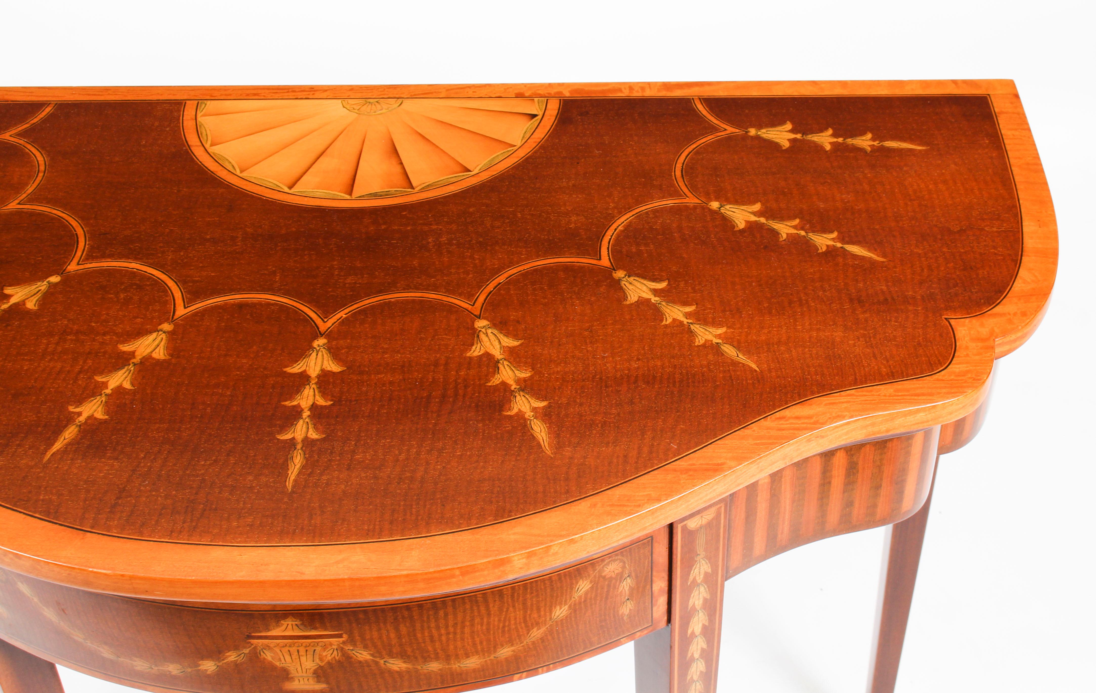 Late 19th Century Antique Mahogany and Satinwood Inlaid Serpentine Card Console Table 19th Century