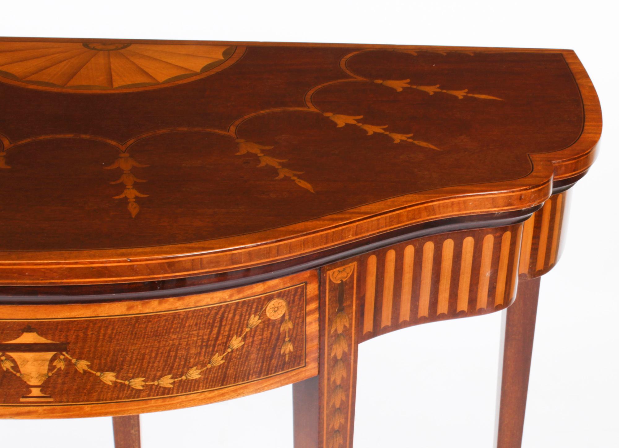 Antique Mahogany and Satinwood Inlaid Serpentine Card Console Table 19th Century For Sale 9