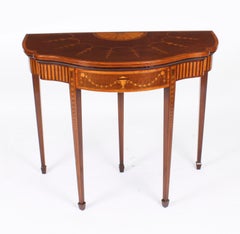 Antique Mahogany and Satinwood Inlaid Serpentine Card Console Table 19th Century