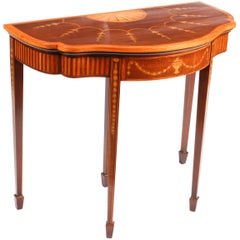Antique Mahogany and Satinwood Inlaid Serpentine Card Console Table 19th Century