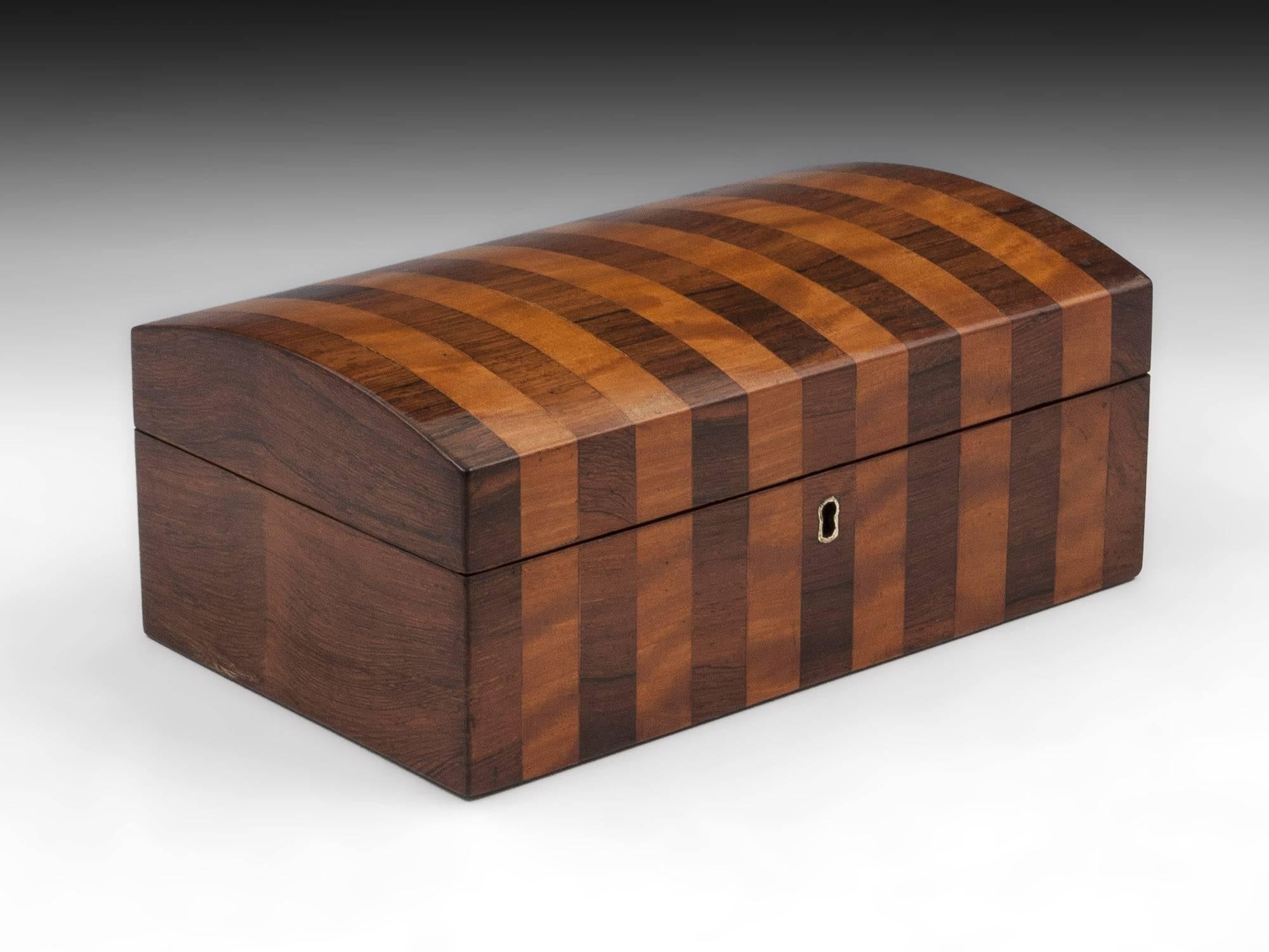Victorian Antique Mahogany and Satinwood Striped Jewelry Box, 19th Century