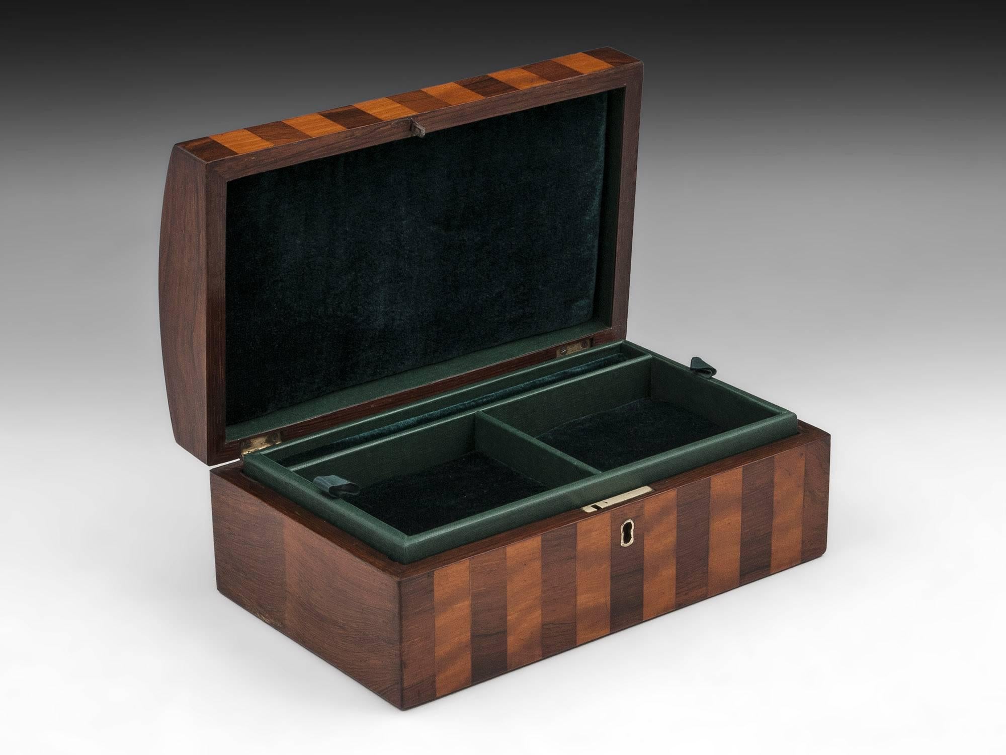 Antique Mahogany and Satinwood Striped Jewelry Box, 19th Century 2