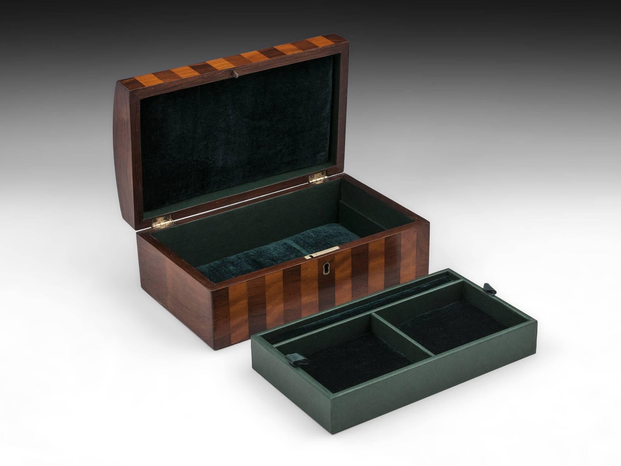 Antique Mahogany and Satinwood Striped Jewelry Box, 19th Century 3