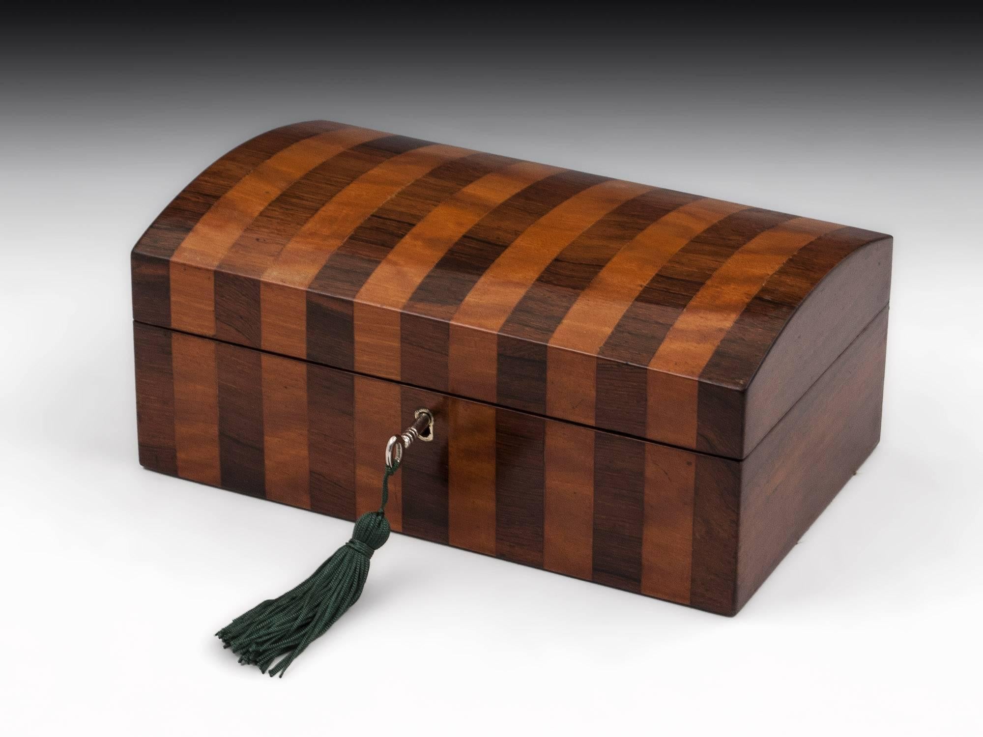 Antique Mahogany and Satinwood Striped Jewelry Box, 19th Century 4