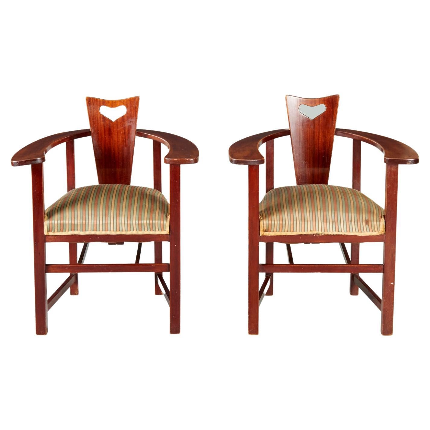 Antique Mahogany and Silk Upholstered George Walton Abingwood Chairs, a Pair