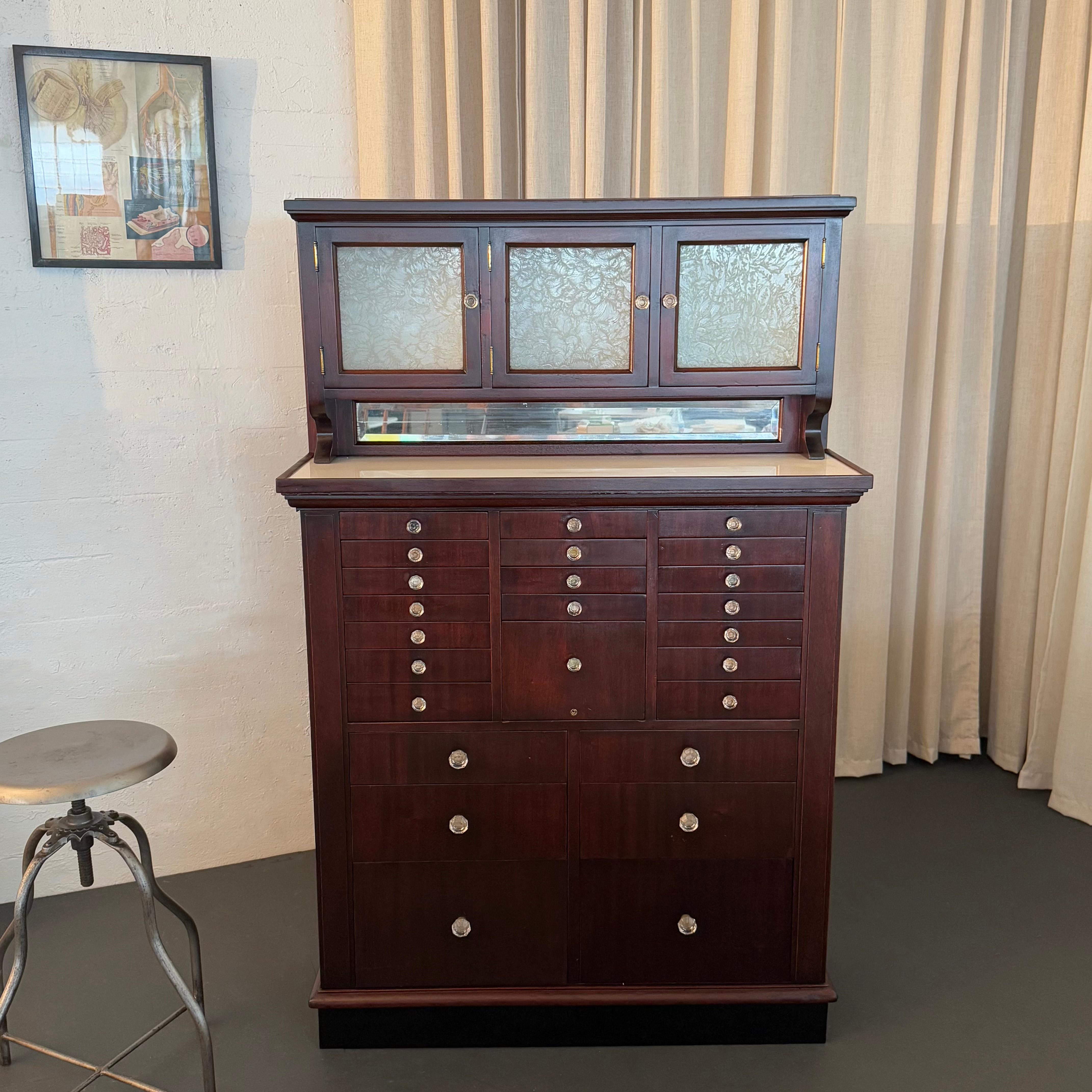 Industrial Antique Mahogany Apothecary Dentist Cabinet By The American Cabinet Company For Sale