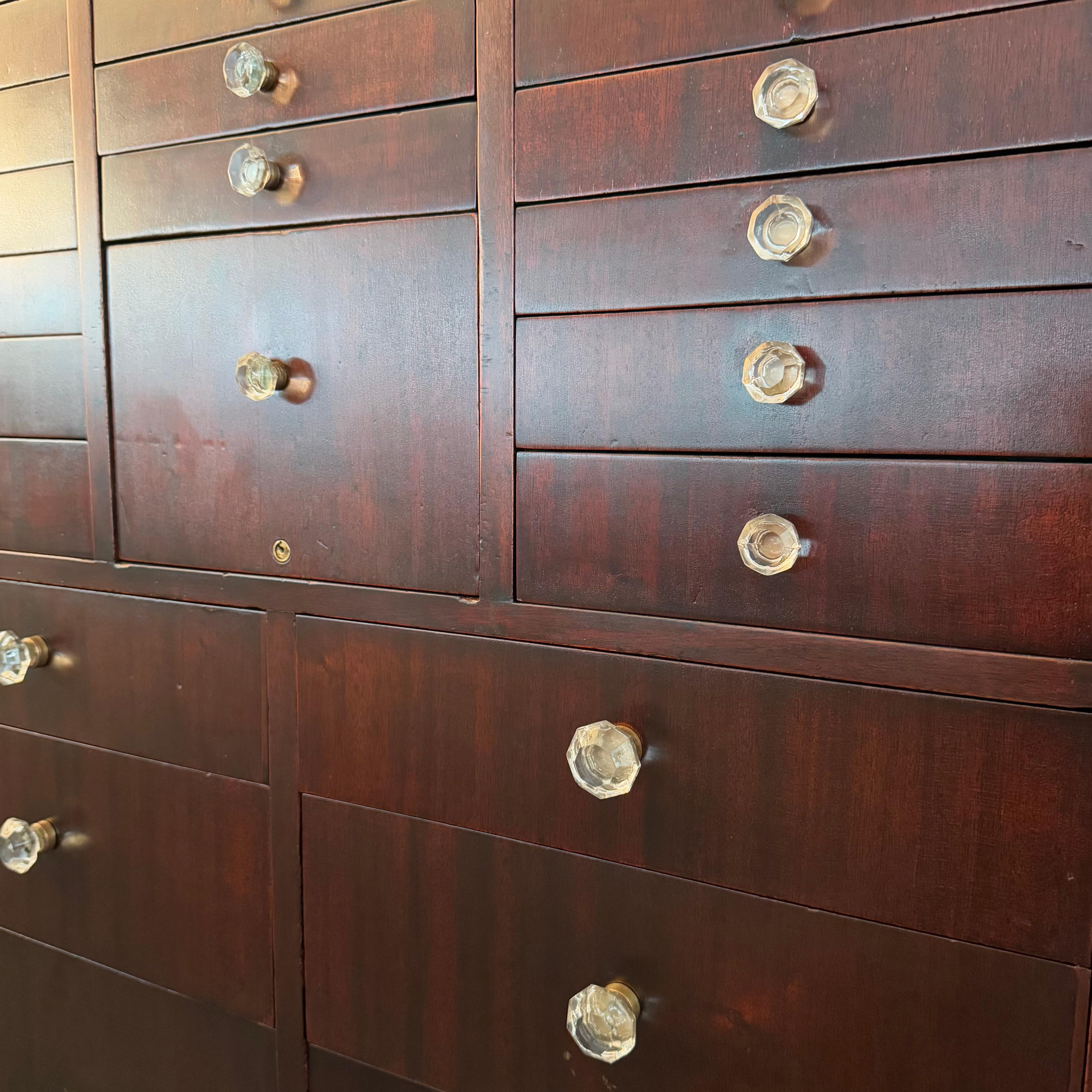 Glass Antique Mahogany Apothecary Dentist Cabinet By The American Cabinet Company For Sale