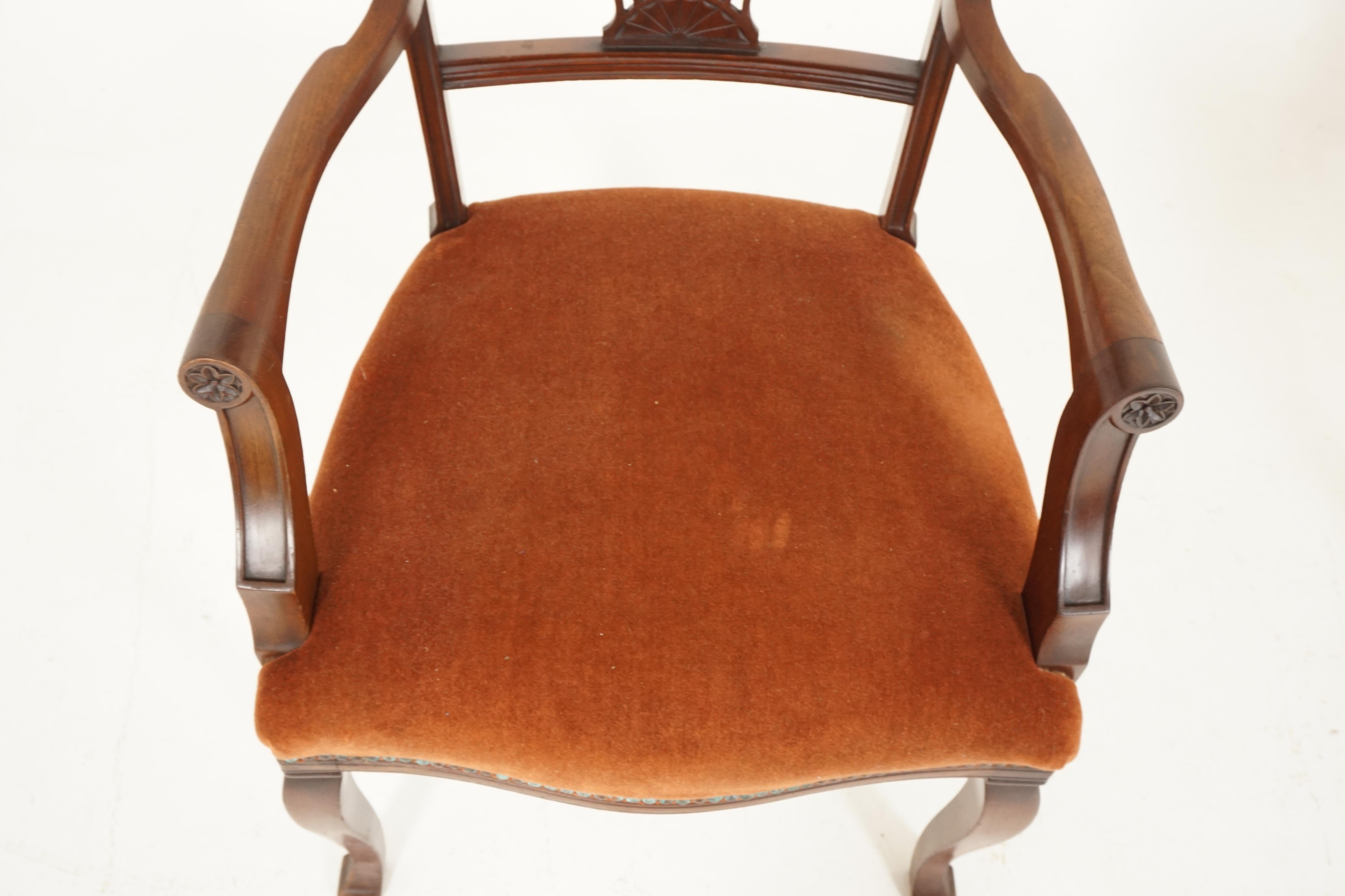 Early 20th Century Antique Walnut Arm Chairs, Edwardian, Art Nouveau, Upholstered Seat, B2344