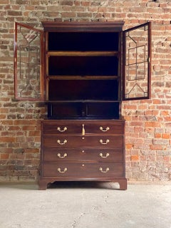 Antique Mahogany Astragal Glazed Bookcase Secretaire Victorian, circa 1875