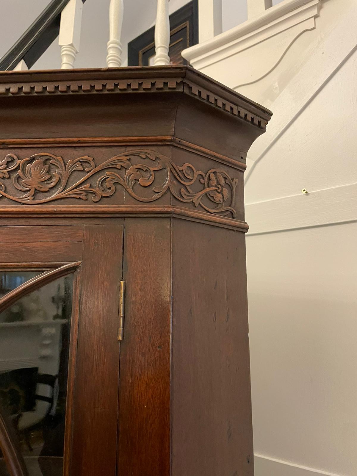 Antique Mahogany Astragal Glazed Carved Corner Cabinet In Good Condition For Sale In Suffolk, GB