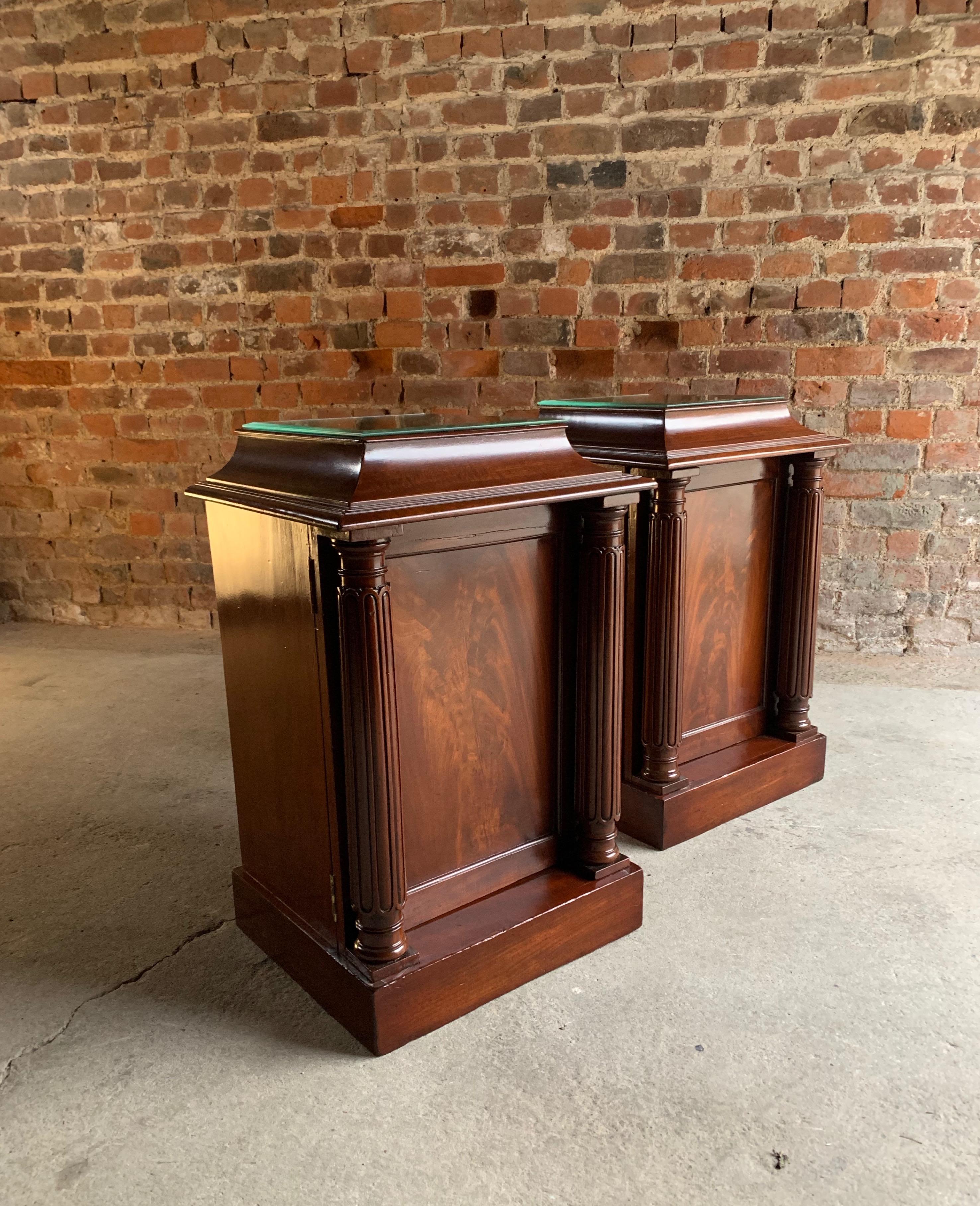English Antique Mahogany Bedside Cabinets Nightstands Tables 19th Century Victorian