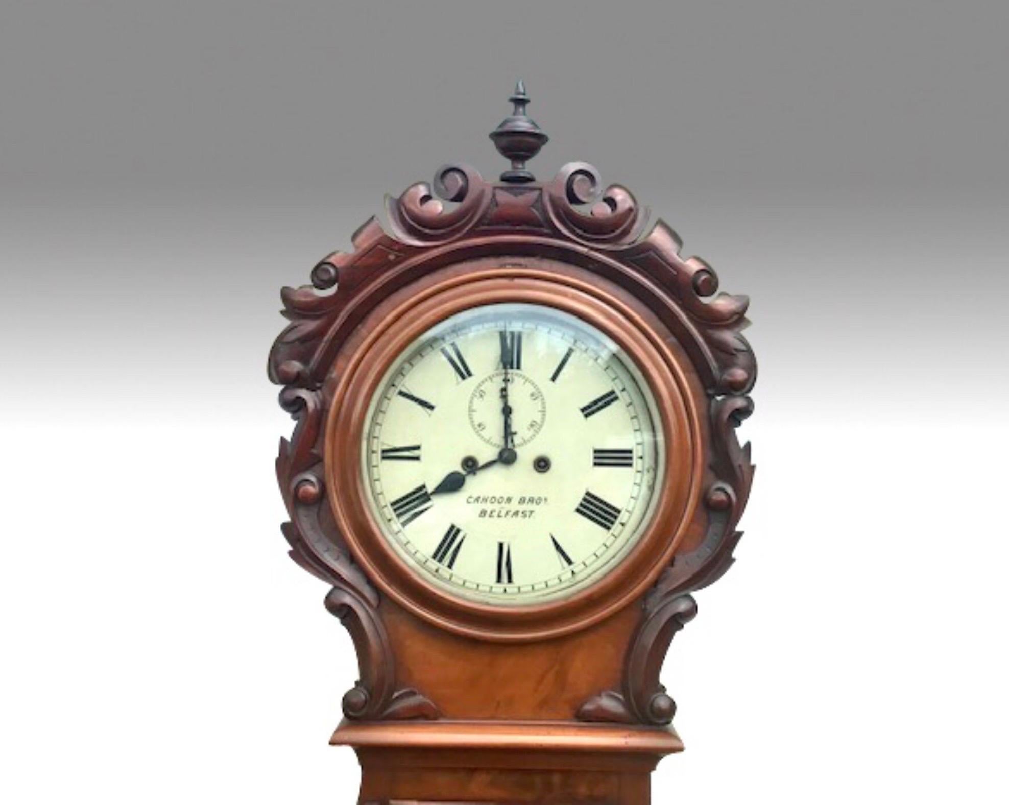 Mid-19th Century Antique Mahogany Belfast Grandfather Clock by Cahoon Bros