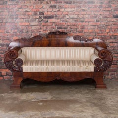 Antique Mahogany Biedermeier Sofa with Dramatic Carved Cornucopia Arms