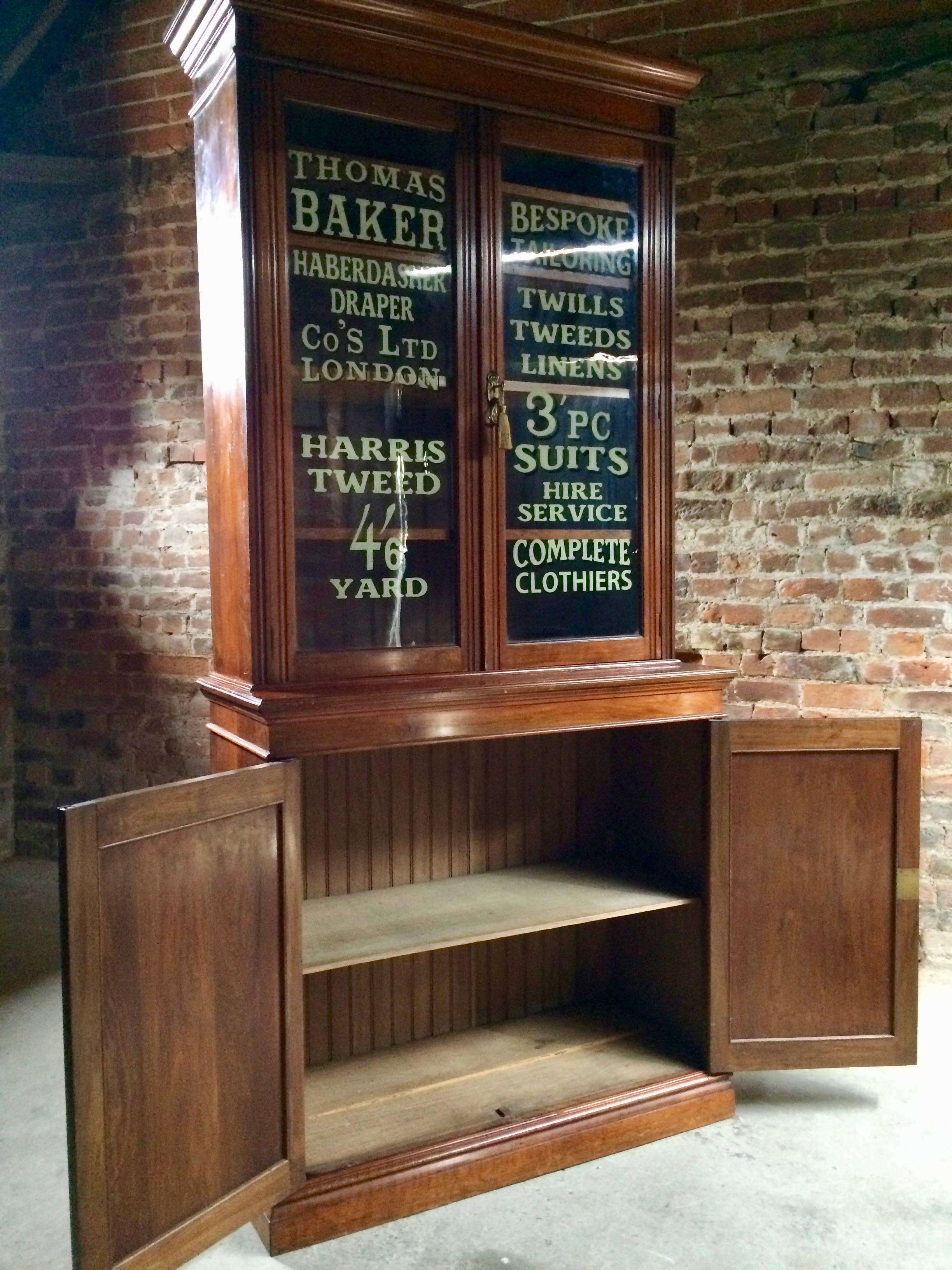 Antique Mahogany Bookcase Display Cabinet Edwardian Haberdashery 1
