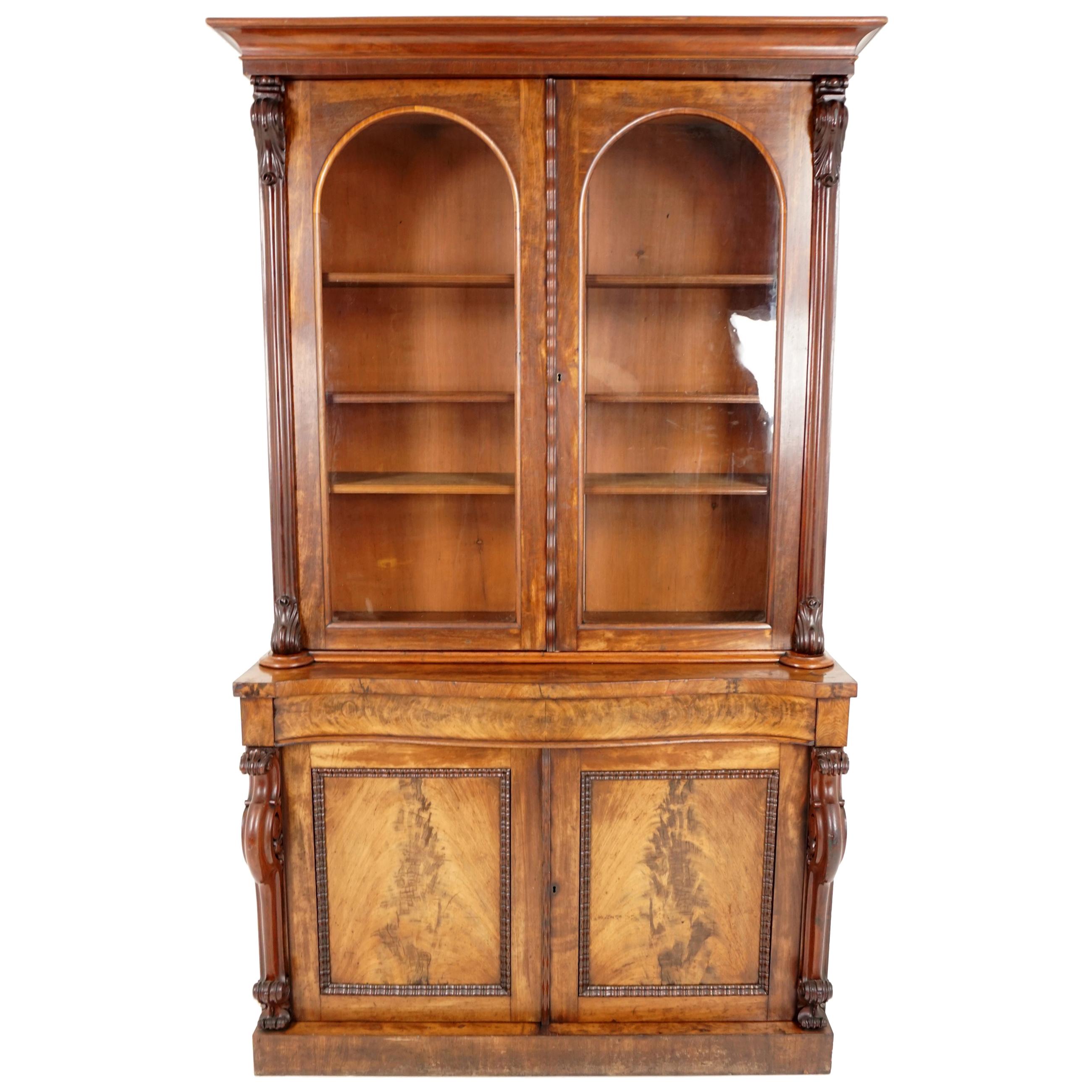 Antique Mahogany Bookcase, Large Victorian Cabinet Bookcase Scotland 1870, B1828