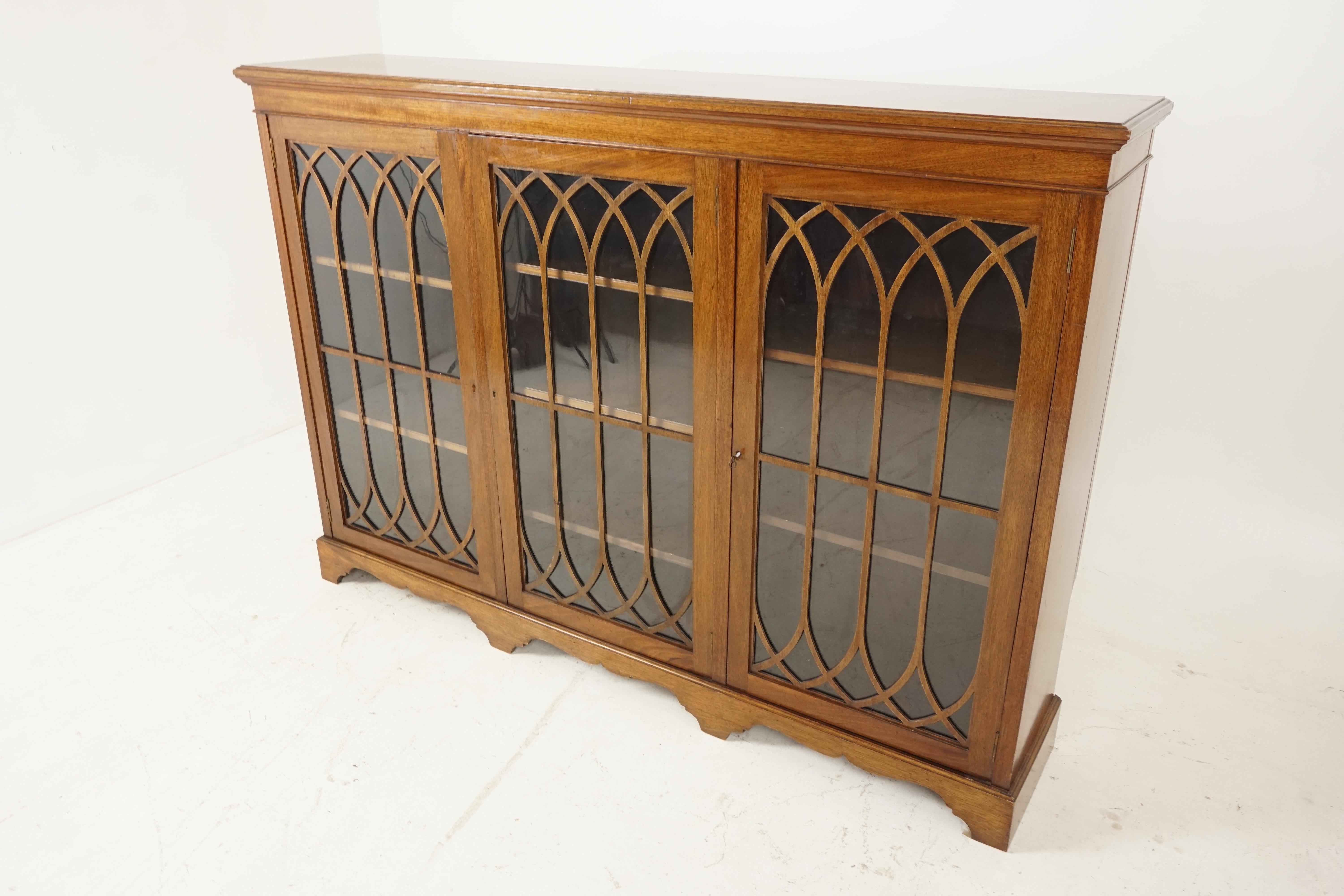 Hand-Crafted Antique Mahogany Bookcase, Three Door Display Cabinet, Scotland 1920, B2207