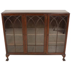 Antique Mahogany Bookcase, Three-Door, Display Cabinet, Scotland, 1920