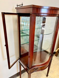 Antique Mahogany Bow Front Display Case Cabinet Vitrine Rare Side Entry