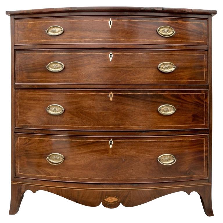 Antique Mahogany Bow Front Four Drawer Chest For Sale