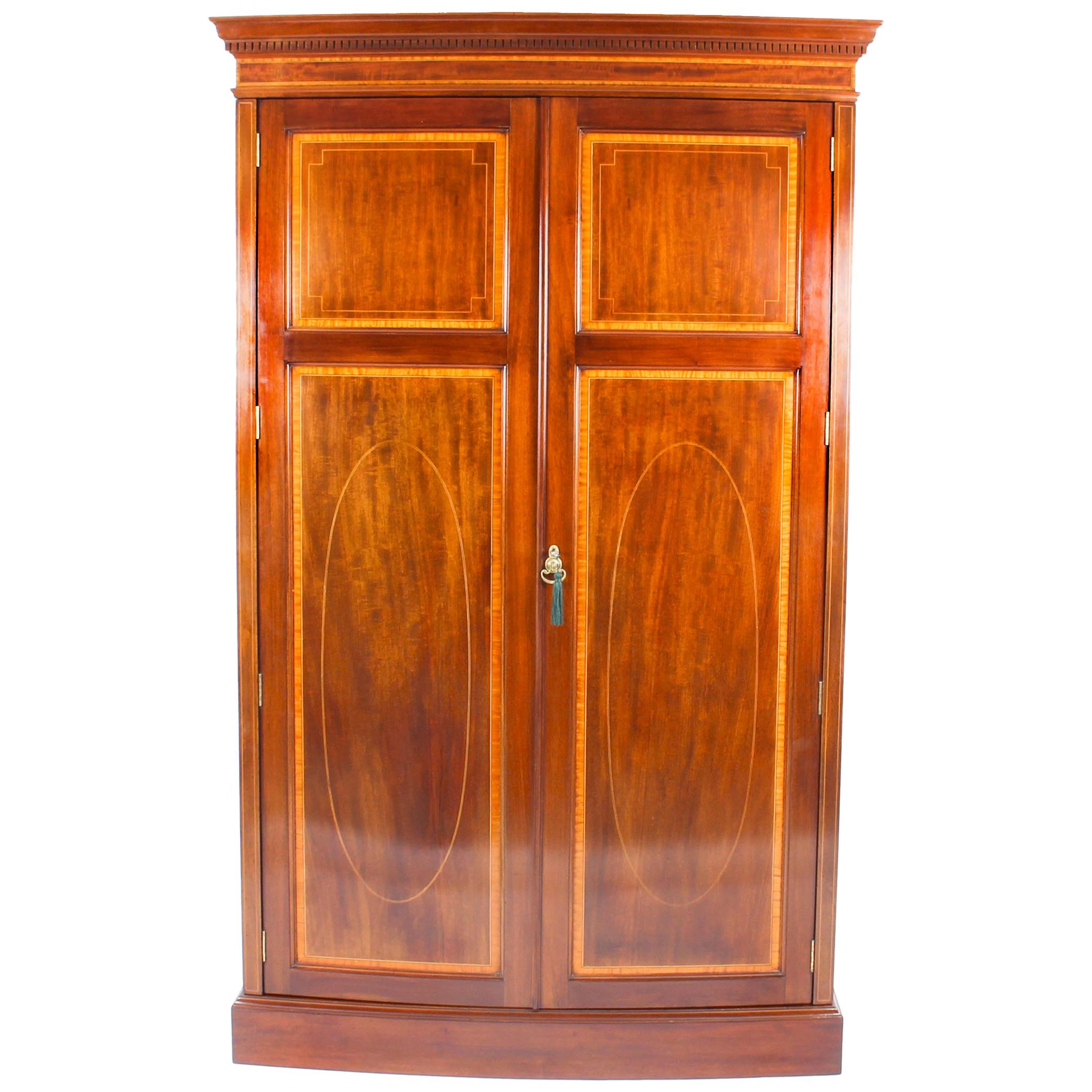 Antique Mahogany Bow Fronted Two-Door Wardrobe by Maple & Co, 19th Century