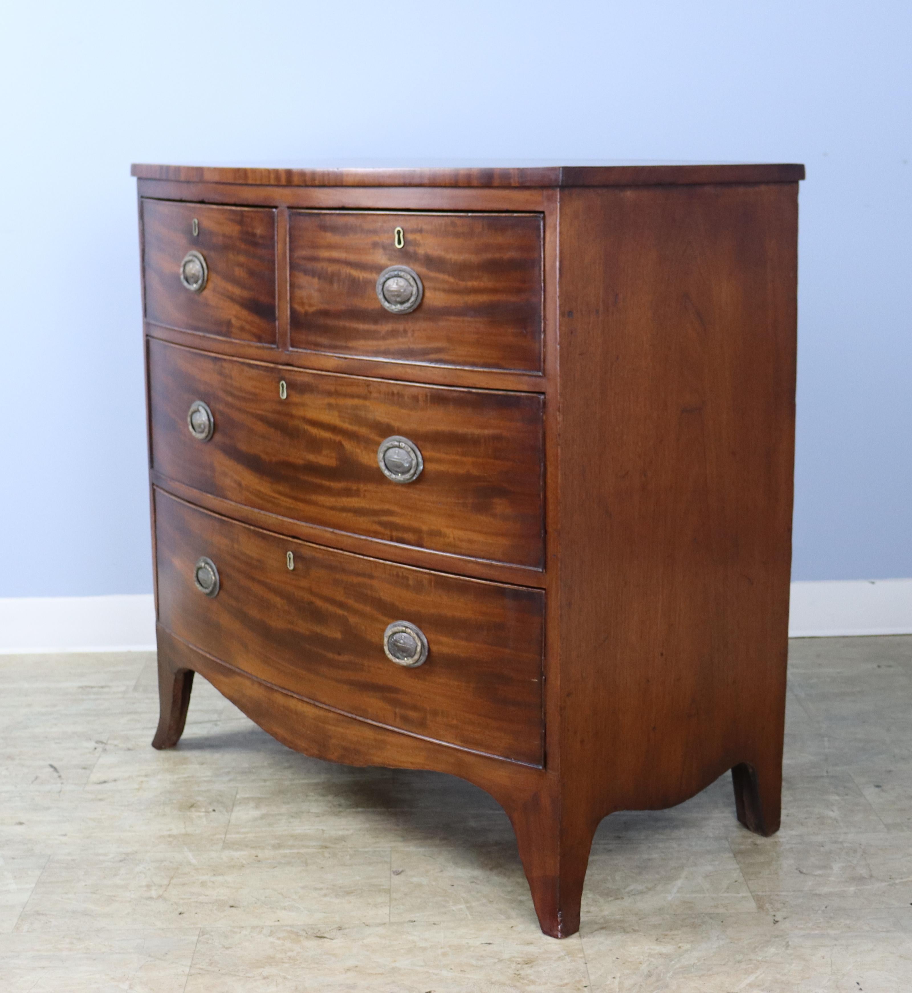English Antique Mahogany Bowfront Chest of Drawers For Sale