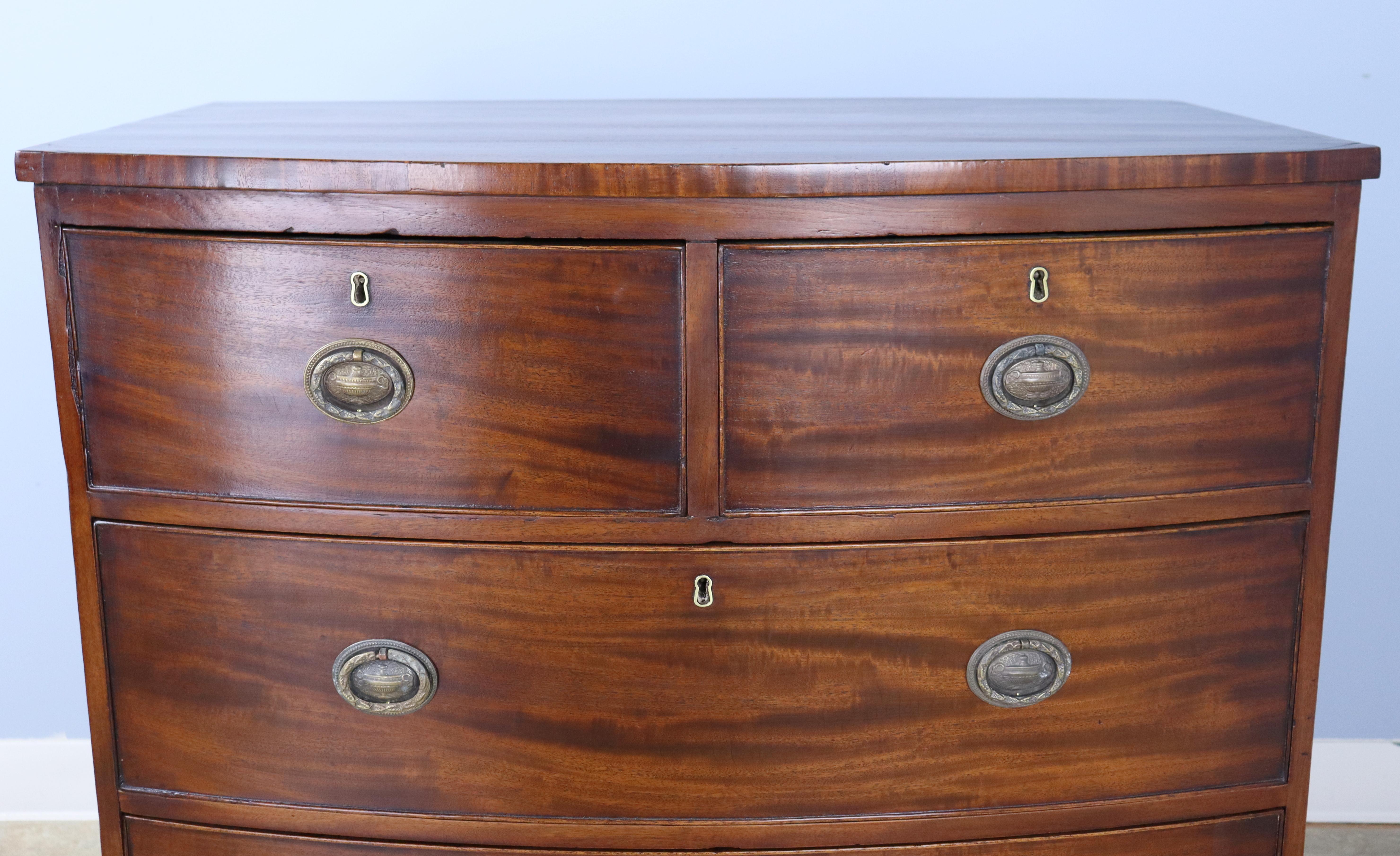 19th Century Antique Mahogany Bowfront Chest of Drawers For Sale