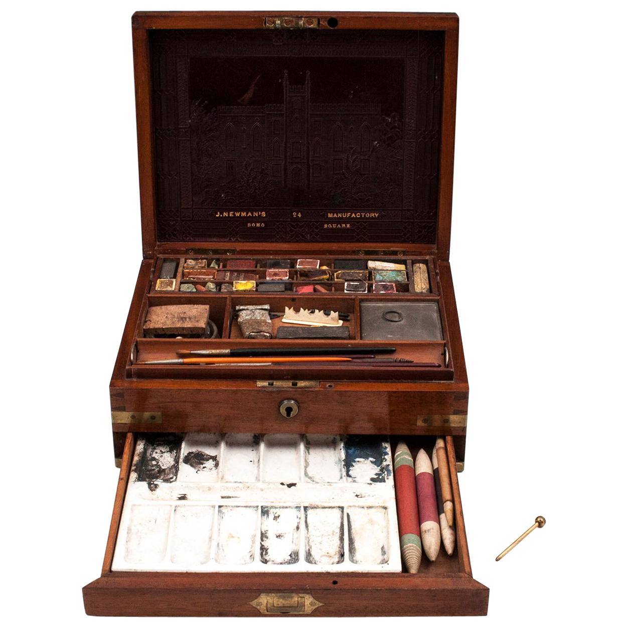 Antique Mahogany Brass Artists Box by James Newman London 19th Century For Sale