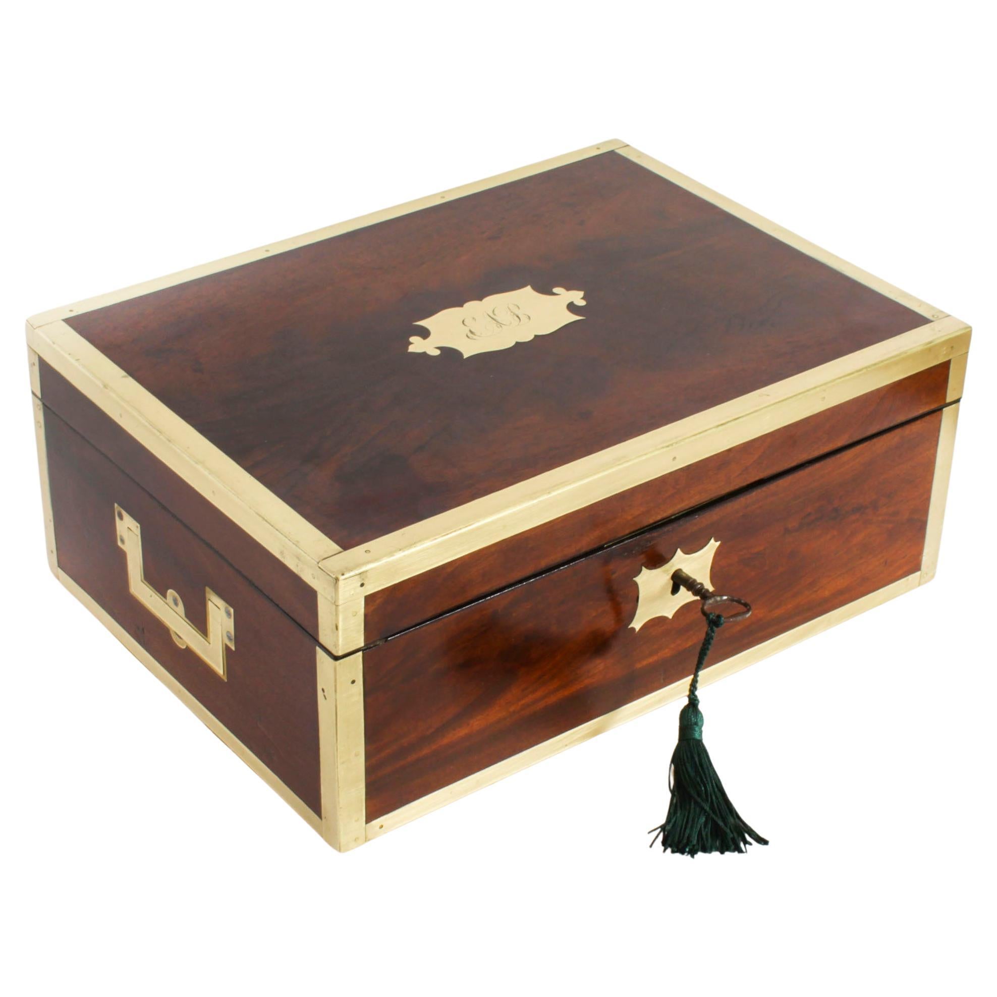 Antique Mahogany Brass Banded Jewellery and Dressing Box 1830, 19th C