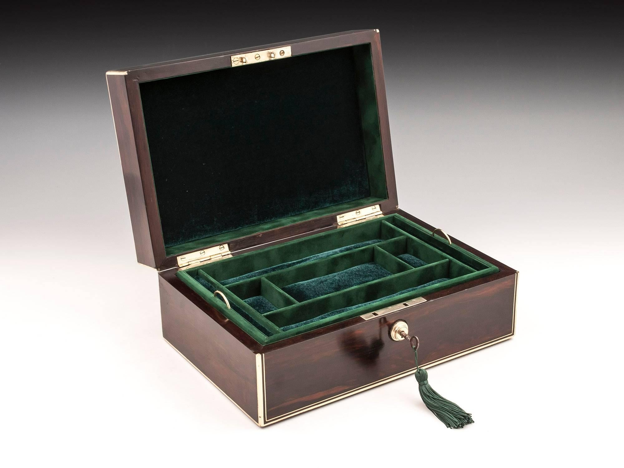 Antique Mahogany Brass Bound and Strung Jewelry Box, 19th Century 4