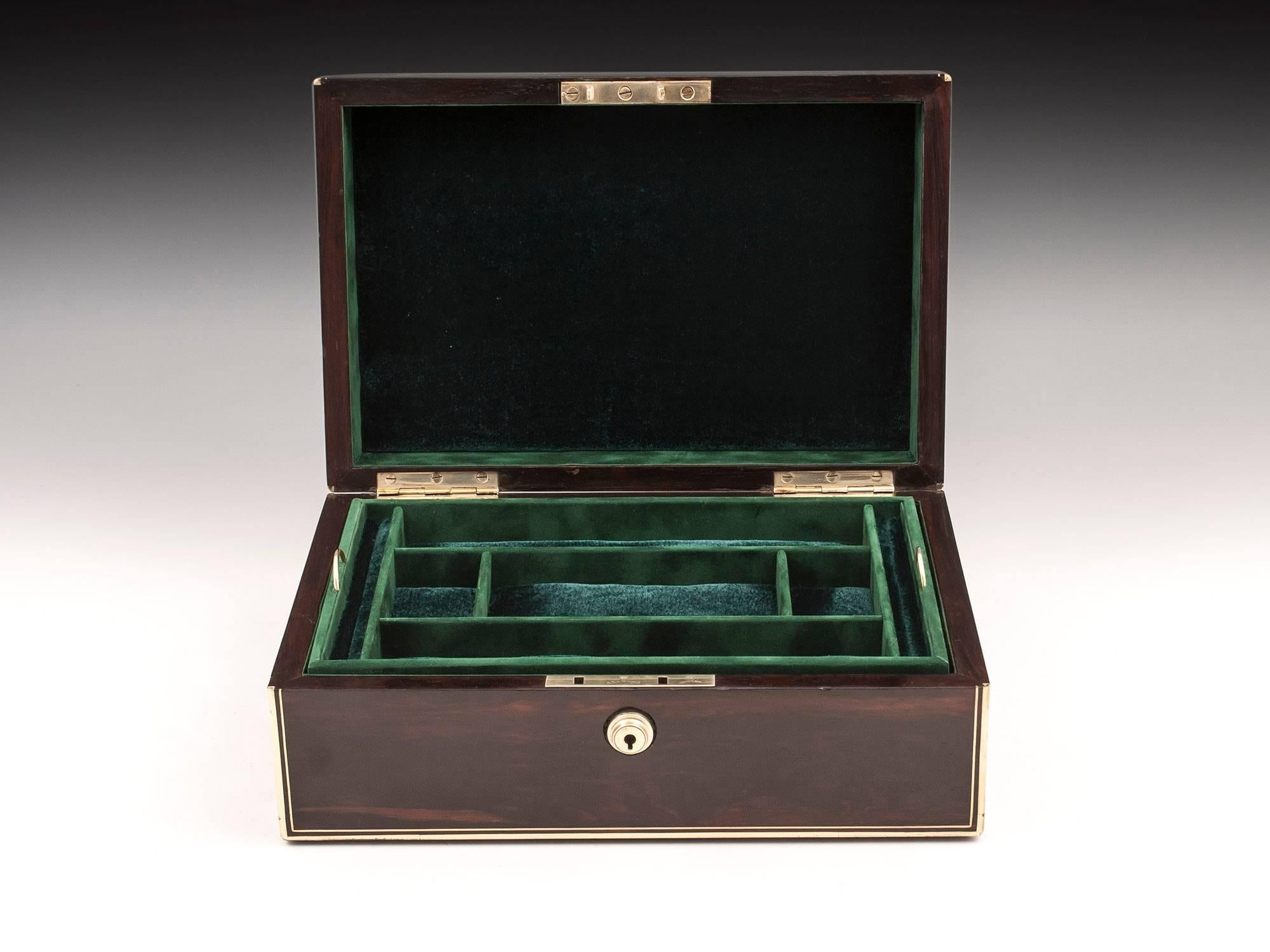 Antique Mahogany Brass Bound and Strung Jewelry Box, 19th Century 1