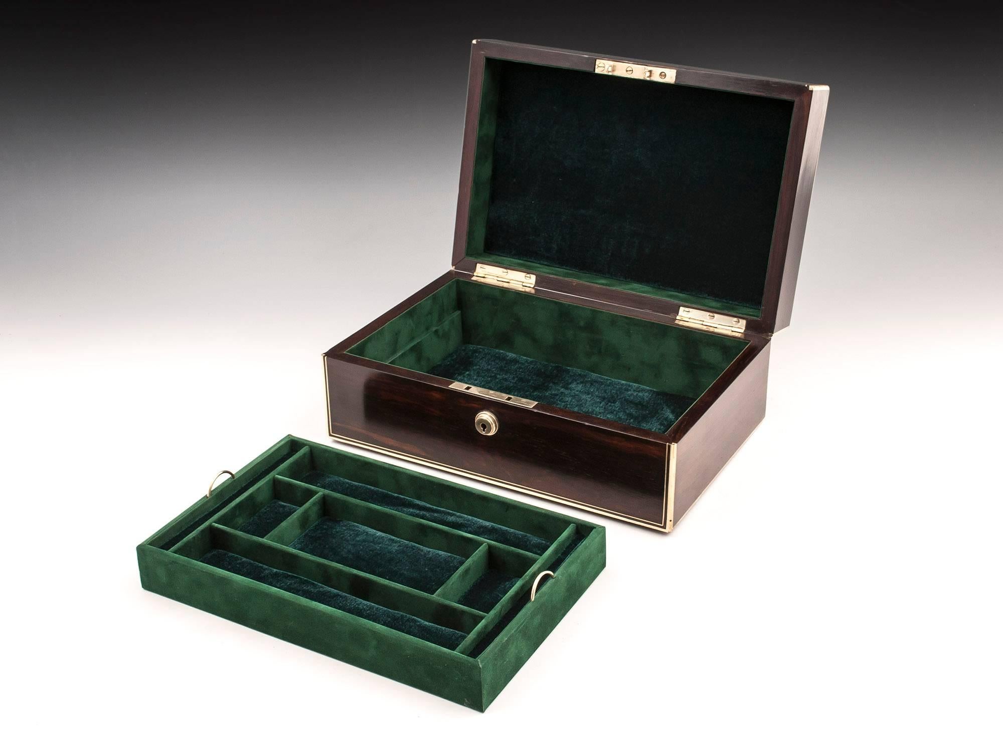 Antique Mahogany Brass Bound and Strung Jewelry Box, 19th Century 2