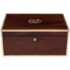 Antique Mahogany Brass Bound Monogrammed Military Box 19th Century