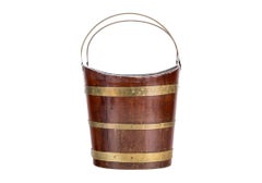 Antique Mahogany Brass Bound Peat Bucket With Galvanized Liner