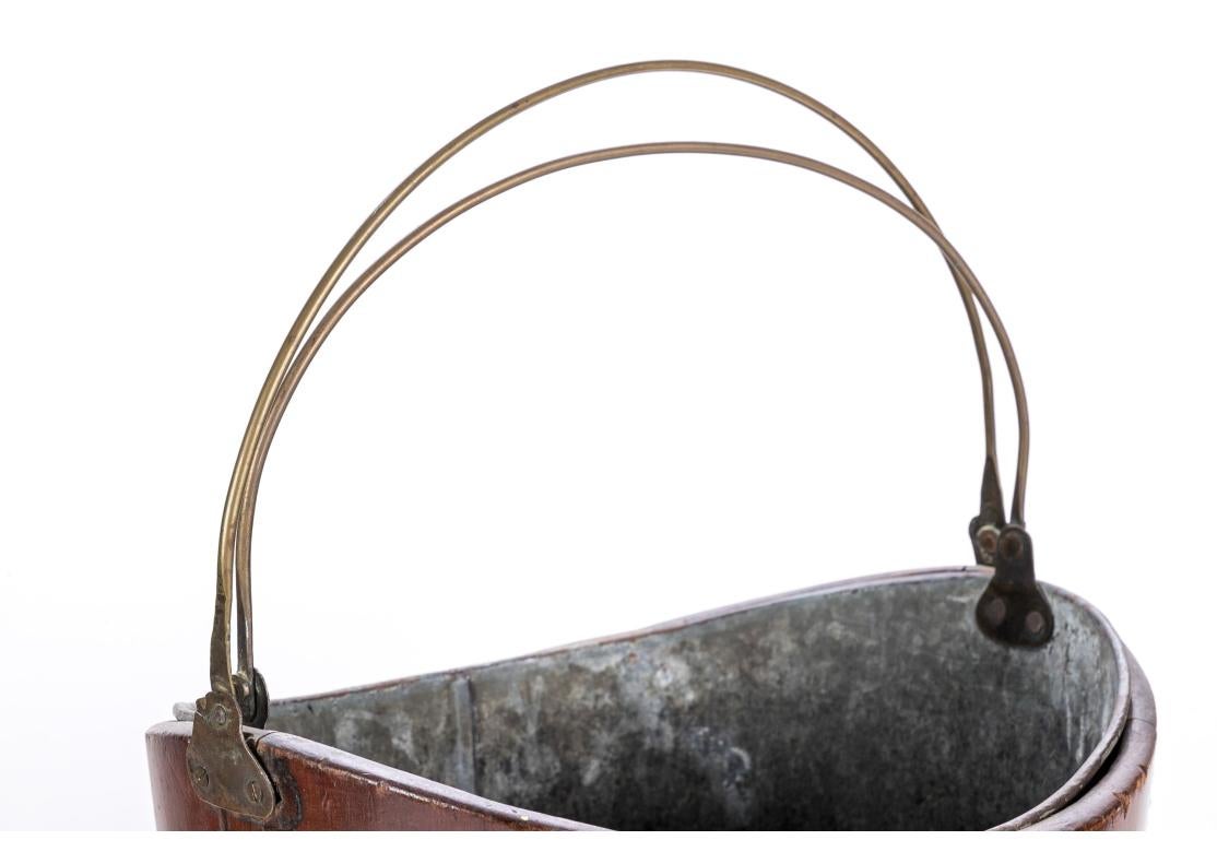 English Antique Mahogany Brass Bound Peat Bucket With Galvanized Liner For Sale