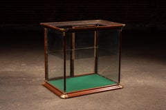 Antique Mahogany & Brass Countertop Display Case with Wavy Glass