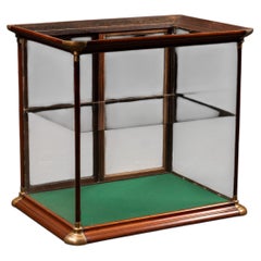 Antique Mahogany & Brass Countertop Display Case with Wavy Glass