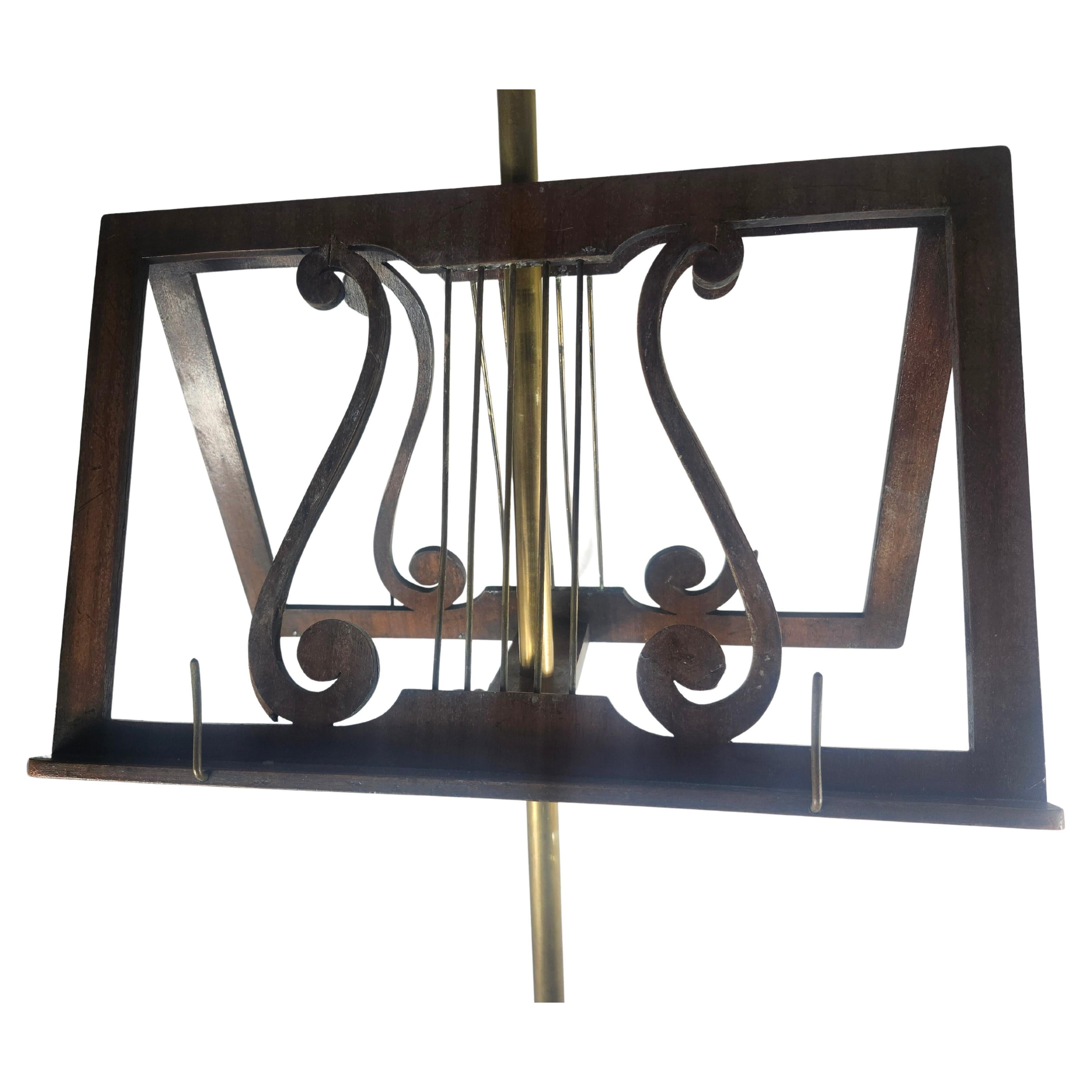 Antique Mahogany & Brass Double Music Stand C1910 In Good Condition For Sale In Port Jervis, NY