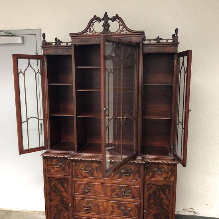 20th Century Antique Mahogany Breakfront Cabinet For Sale