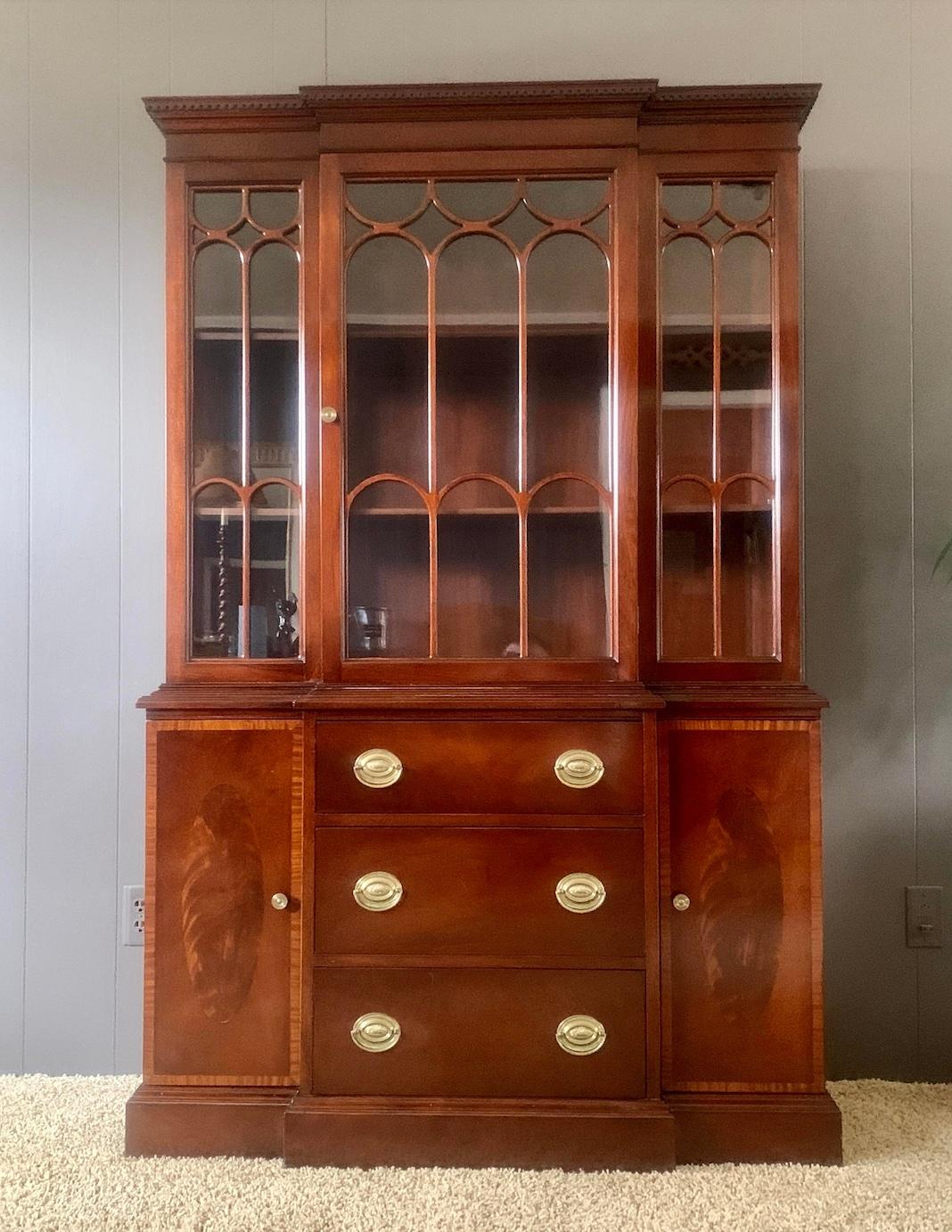 Antique Mahogany Breakfront China Cabinet or Bookcase, Circa 1920s 5