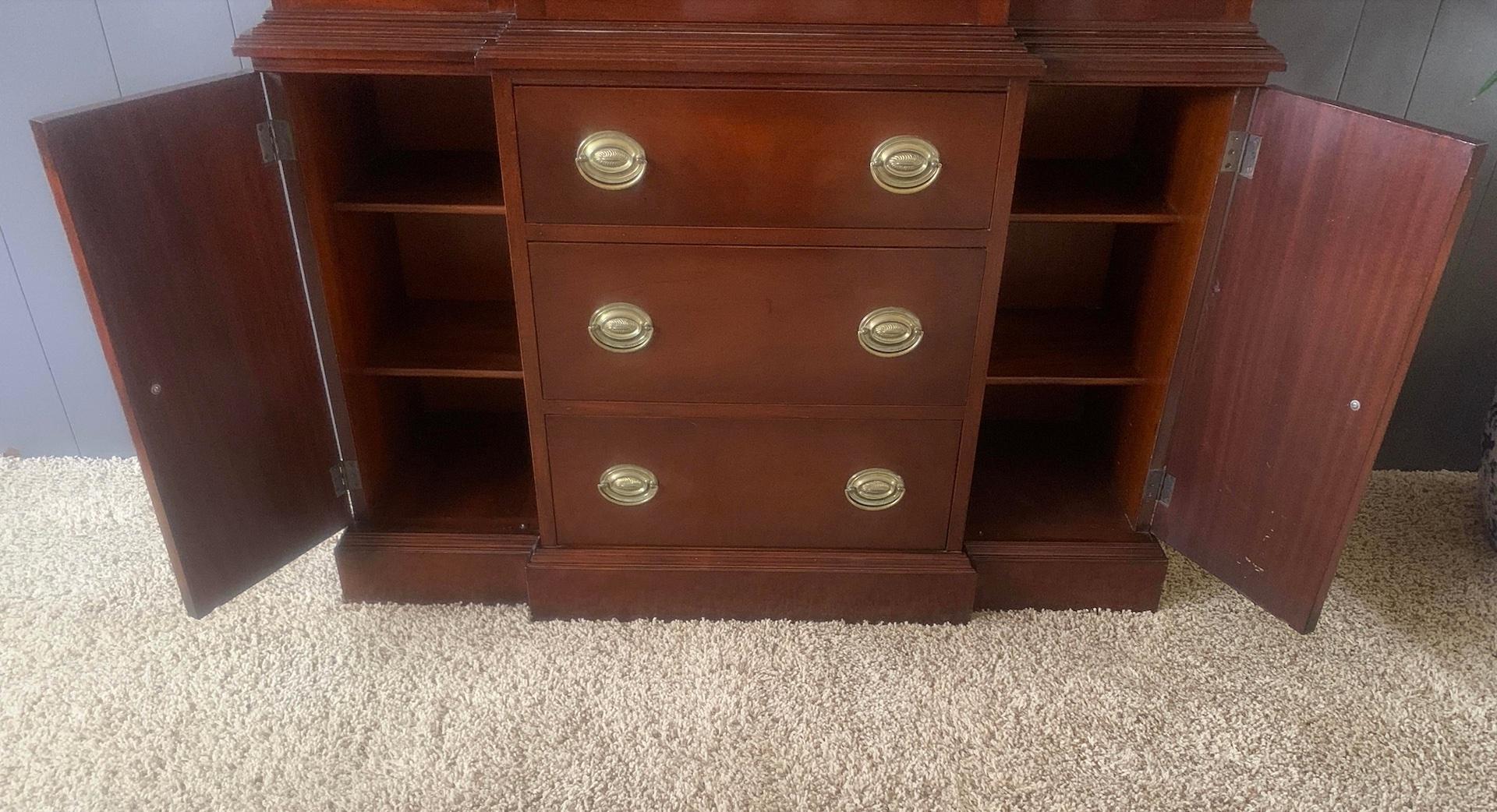 20th Century Antique Mahogany Breakfront China Cabinet or Bookcase, Circa 1920s