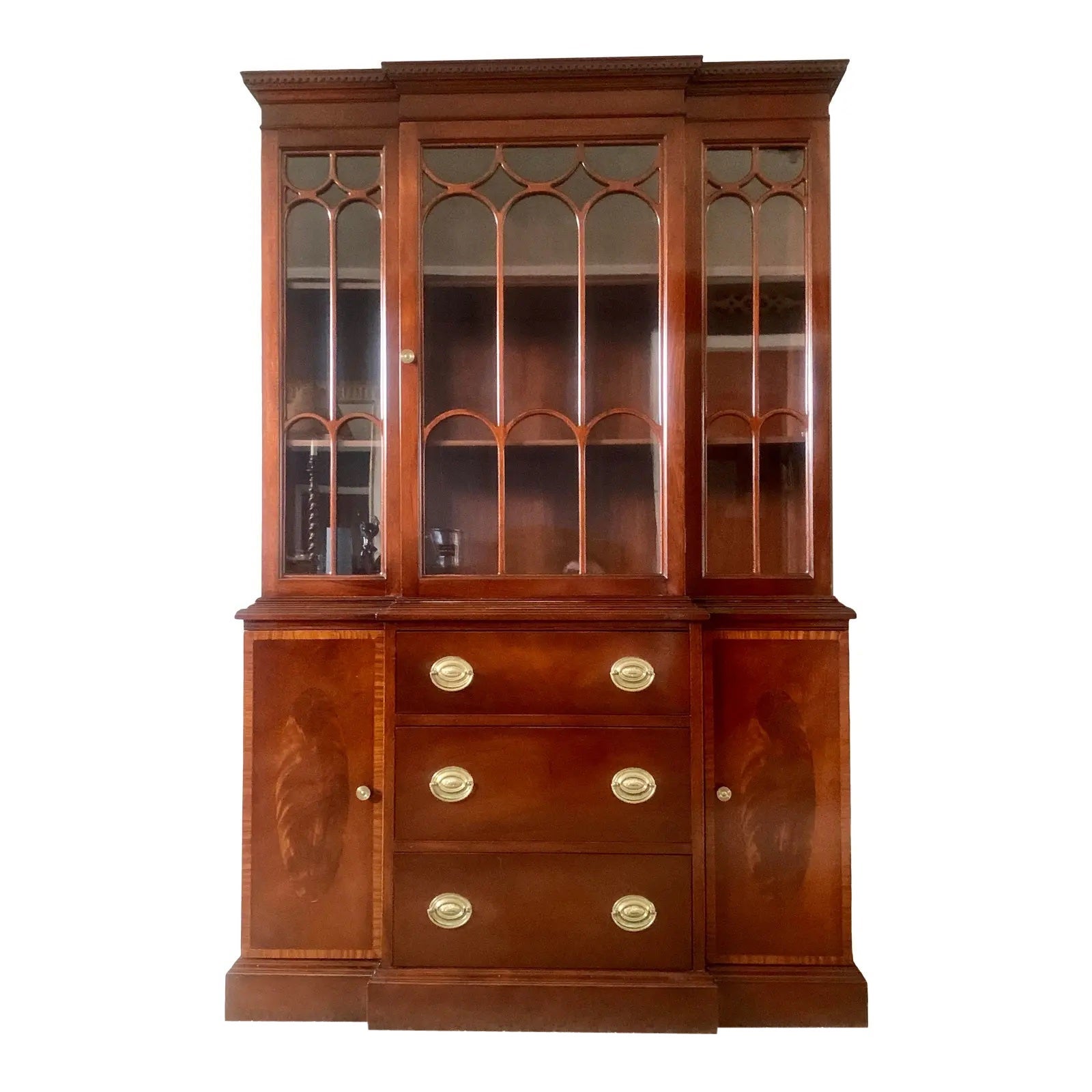 Antique Mahogany Breakfront China Cabinet or Bookcase, Circa 1920s