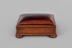 Antique Mahogany Brown Leather Footstool